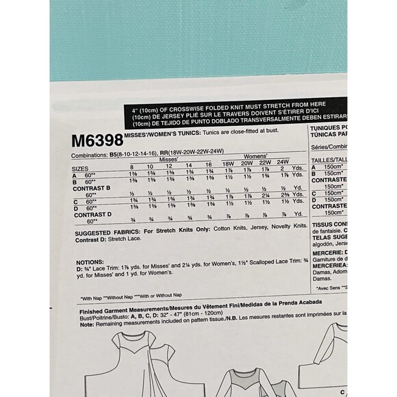 McCalls M6398 Womens Plus EASY Tunics Tops Sewing Pattern Sz 18W-24W RR Uncut - Picture 5 of 6